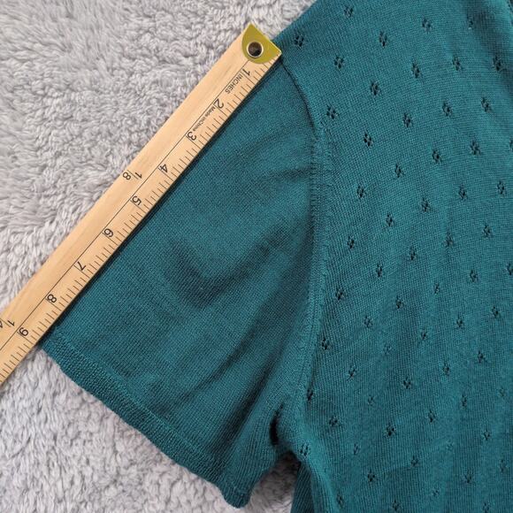 Vintage Napa Studio Short Sleeve Pointelle Knit Sweater Womens XL Soft Cozy Teal - Picture 5 of 10